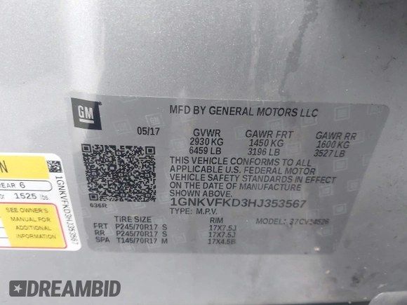 2017 Chevrolet Traverse LS with VIN 1GNKVFKD3HJ353567, listed as a IAAI auction lot 42348102 with 112,087 mi miles and . Bid and sale history available at DreamBid. Image 9.