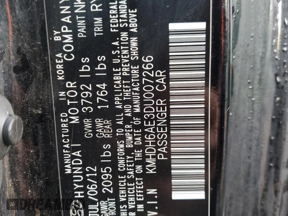 2013 Hyundai Elantra Coupe GS PZEV with VIN KMHDH6AE3DU007266, listed as a Copart auction lot 85225144 with 162,262 mi miles and Salvage Title. Bid and sale history available at carsss.com. Image 12.