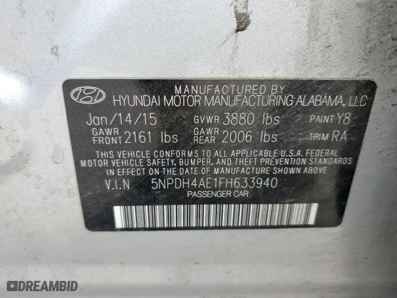 2015 Hyundai Elantra SE with VIN 5NPDH4AE1FH633940, listed as a Copart auction lot 50836225 with 123,087 mi miles and Salvage Title. Bid and sale history available at carsss.com. Image 14.