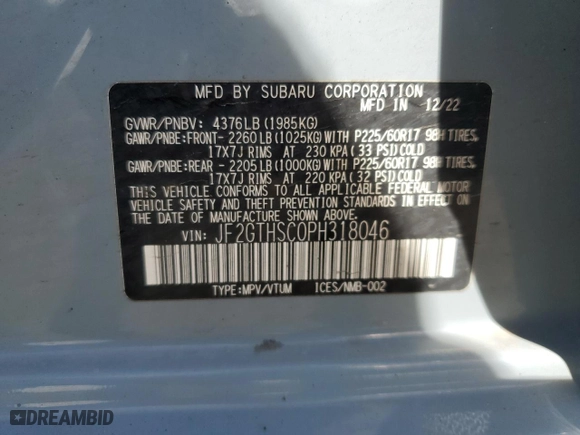 2023 Subaru Crosstrek Sport with VIN JF2GTHSC0PH318046, listed as a Copart auction lot 47891205 with 39,650 mi miles and Salvage Title. Bid and sale history available at carsss.com. Image 13.