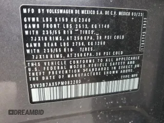 2023 Volkswagen Tiguan SE z VIN 3VV3B7AX5PM082280, wystawiony jako Copart lot #59896235 z przebiegiem 21 791 mil mil oraz Szkoda całkowita • Salvage title. Historia ofert i sprzedaży dostępna na DreamBid. Obrazek 13.