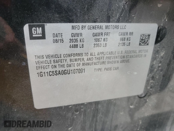 2016 Chevrolet Malibu Limited LT with VIN 1G11C5SA0GU107091, listed as a Copart auction lot 78805304 with 120,122 mi miles and Salvage Title. Bid and sale history available at carsss.com. Image 15.