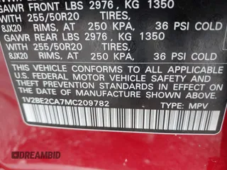 2021 Volkswagen Atlas SEL with VIN 1V2BE2CA7MC209782, listed as a IAAI auction lot 41148446 with 38,099 mi miles and . Bid and sale history available at DreamBid. Image 9.