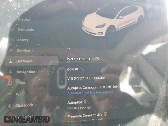 2023 Tesla Model 3 z VIN 5YJ3E1EA9PF665321, wystawiony jako Copart lot #59938995 z przebiegiem 60 679 mil mil oraz Szkoda całkowita • Salvage title. Historia ofert i sprzedaży dostępna na DreamBid. Obrazek 9.