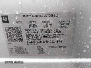 2019 Chevrolet Traverse LT Cloth with VIN 1GNERGKW6KJ114174, listed as a IAAI auction lot 42104133 with 135,410 mi miles. Bid and sale history available at carsss.com. Image 9.