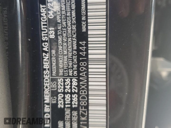 2021 Mercedes-Benz E-Class E 350 with VIN W1KZF8DBXMA981444, listed as a Copart auction lot 47071775 with 69,001 mi miles and Salvage Title. Bid and sale history available at carsss.com. Image 13.
