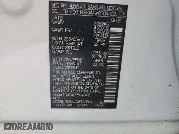2020 Nissan Rogue SV с VIN KNMAT2MT4LP504042, выставлен на аукционе Copart как лот 54363405 с пробегом 97 513 миль миль и Списание • Salvage title. История ставок и продаж доступна на DreamBid. Изображение 13.