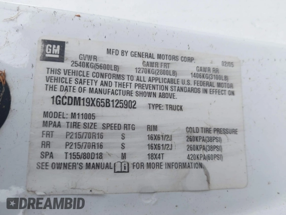 2005 Chevrolet Astro Cargo Van with VIN 1GCDM19X65B125902, listed as a IAAI auction lot 41896346 with 128,598 mi miles. Bid and sale history available at carsss.com. Image 9.