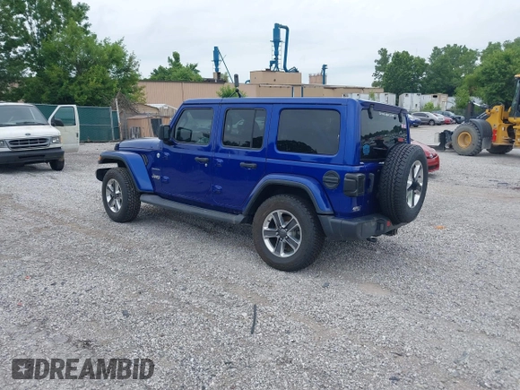 2019 Jeep Wrangler Unlimited Sahara with VIN 1C4HJXEG1KW599117, listed as a IAAI auction lot 42602241 with 109,552 mi miles and . Bid and sale history available at DreamBid. Image 3.