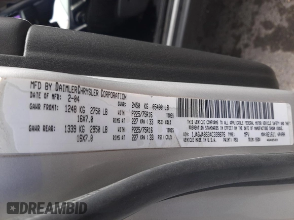 2004 Jeep Grand Cherokee Laredo with VIN 1J4GW48S34C339876, listed as a Copart auction lot 52428045 with 229,606 mi miles and Salvage Title. Bid and sale history available at carsss.com. Image 14.