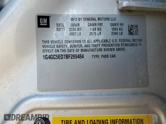 2011 Buick LaCrosse CXL z VIN 1G4GC5ED7BF289484, wystawiony jako Copart lot #61368505 z przebiegiem 98 840 mil mil oraz Szkoda całkowita • Salvage title. Historia ofert i sprzedaży dostępna na DreamBid. Obrazek 12.