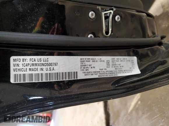2022 Jeep Cherokee Latitude Lux with VIN 1C4PJMMX0ND500797, listed as a Copart auction lot 50117335 with 38,445 mi miles and Salvage title. Bid and sale history available at DreamBid. Image 15.