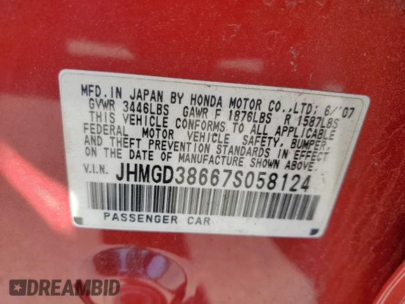 2007 Honda Fit Sport with VIN JHMGD38667S058124, listed as a Copart auction lot 49135255 with 75,686 mi miles and Salvage Title. Bid and sale history available at carsss.com. Image 15.