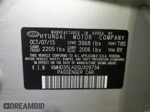 2016 Hyundai Elantra GT with VIN KMHD35LH2GU309734, listed as a Copart auction lot 50340645 with 0 mi miles and Salvage Title. Bid and sale history available at carsss.com. Image 12.