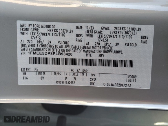 2023 Ford Bronco with VIN 1FMEE5DP8PLB93420, listed as a Copart auction lot 42247495 with 8,802 mi miles and Salvage Title. Bid and sale history available at DreamBid. Image 14.