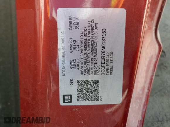 2021 Chevrolet Camaro LT1 с VIN 1G1FE1R76M0137153, выставлен на аукционе Copart как лот 44605845 с пробегом 11 149 миль миль и На запчасти • Non repairable. История ставок и продаж доступна на DreamBid. Изображение 14.