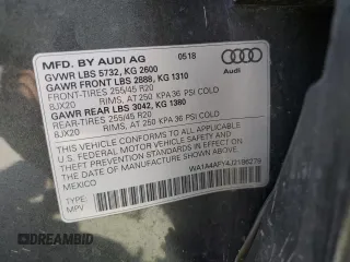 2018 Audi SQ5 Premium Plus with VIN WA1A4AFY4J2186279, listed as a Copart auction lot 58123064 with 62,572 mi miles and Salvage Title. Bid and sale history available at DreamBid. Image 13.