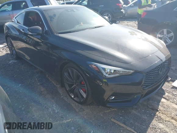 2022 Infiniti Q60 Red Sport 400 with VIN JN1FV7LK0NM660799, listed as a IAAI auction lot 41991772 with 26,997 mi miles and . Bid and sale history available at DreamBid. Image 1.