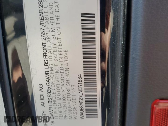 2020 Audi A6 Premium Plus with VIN WAUE8AF27LN051884, listed as a Copart auction lot 45952595 with 69,552 mi miles and Salvage Title. Bid and sale history available at carsss.com. Image 15.