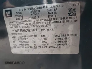 2013 Chevrolet Equinox LS with VIN 2GNALBEK9D6251427, listed as a IAAI auction lot 42036373 with 127,911 mi miles. Bid and sale history available at carsss.com. Image 9.