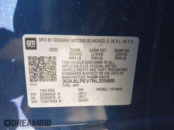 2022 GMC Terrain SLT with VIN 3GKALPEV7NL205869, listed as a IAAI auction lot 41352077 with 56,641 mi miles. Bid and sale history available at carsss.com. Image 9.