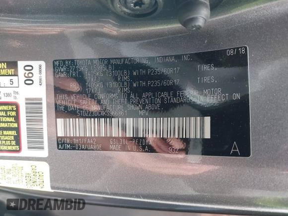 2019 Toyota Sienna L с VIN 5TDZZ3DCXKS966861, выставлен на аукционе IAAI как лот 41739828 с пробегом 64 305 миль миль и . История ставок и продаж доступна на DreamBid. Изображение 9.