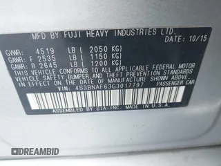 2016 Subaru Legacy Premium with VIN 4S3BNAF63G3017797, listed as a IAAI auction lot 42492611 with 96,268 mi miles and . Bid and sale history available at DreamBid. Image 9.