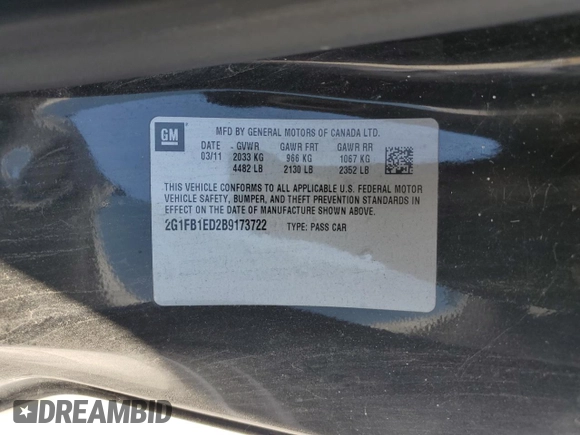 2011 Chevrolet Camaro 1LT с VIN 2G1FB1ED2B9173722, выставлен на аукционе Copart как лот 60755595 с пробегом 115 638 миль миль и Списание • Salvage title. История ставок и продаж доступна на DreamBid. Изображение 12.