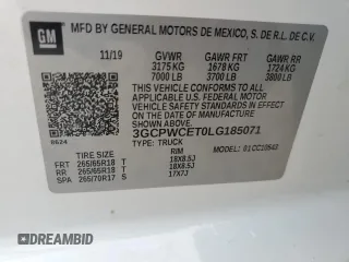 2020 Chevrolet Silverado 1500 LT with VIN 3GCPWCET0LG185071, listed as a Copart auction lot 56891535 with 27,263 mi miles and Clean Title. Bid and sale history available at DreamBid. Image 12.