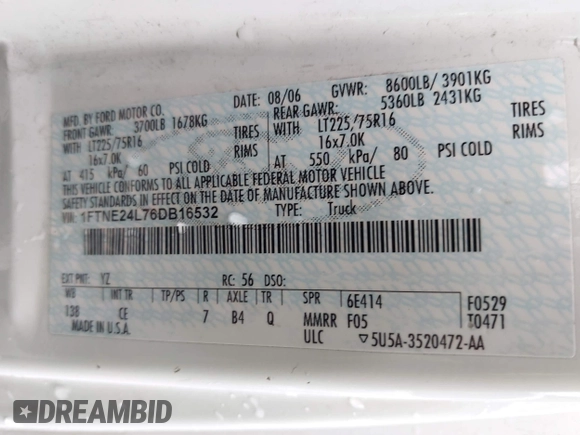 2006 Ford Econoline Cargo с VIN 1FTNE24L76DB16532, выставлен на аукционе IAAI как лот 42145794 с пробегом 237 156 миль миль и . История ставок и продаж доступна на DreamBid. Изображение 9.