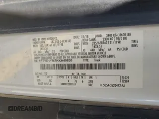 2019 Ford Transit with VIN 1FTYE1YM7KKA40830, listed as a IAAI auction lot 42715724 with 182,589 mi miles and . Bid and sale history available at DreamBid. Image 18.