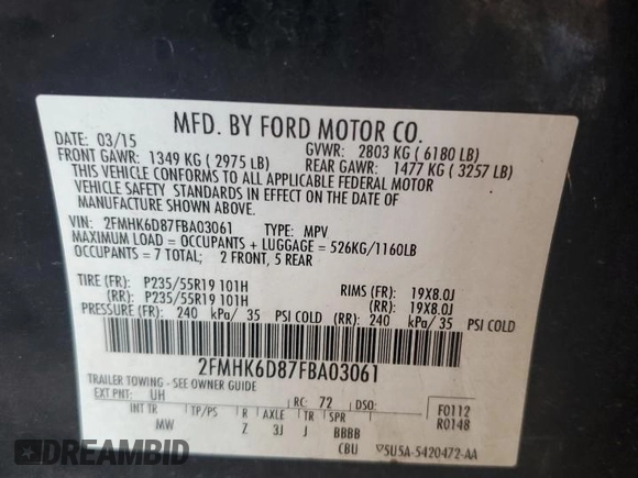 2015 Ford Flex Limited with VIN 2FMHK6D87FBA03061, listed as a Copart auction lot 81095904 with 145,076 mi miles and Salvage Title. Bid and sale history available at carsss.com. Image 13.