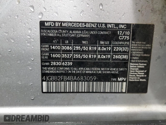 2011 Mercedes-Benz M with VIN 4JGBB2FB4BA683059, listed as a Copart auction lot 54586475 with 195,218 mi miles and Clean Title. Bid and sale history available at carsss.com. Image 13.