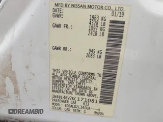 2019 Nissan Altima S with VIN 1N4BL4BV2KC171081, listed as a IAAI auction lot 42142170 with 52,942 mi miles and . Bid and sale history available at DreamBid. Image 9.