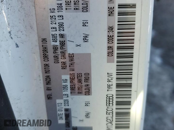 2013 Mazda 5 Touring with VIN JM1CW2CL6D0155560, listed as a Copart auction lot 44722385 with 307,482 mi miles and Salvage Title. Bid and sale history available at carsss.com. Image 13.