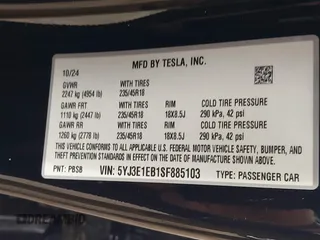 2025 Tesla Model 3 Long Range with VIN 5YJ3E1EB1SF885103, listed as a IAAI auction lot 41926295 with Not provided miles and . Bid and sale history available at DreamBid. Image 9.
