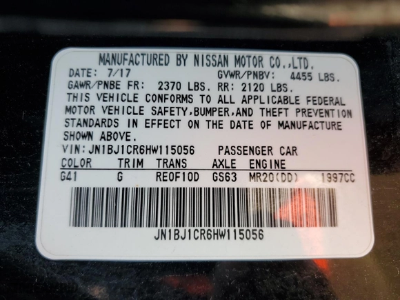 2017 Nissan Rogue Sport S with VIN JN1BJ1CR6HW115056, listed as a Copart auction lot 64796012 with 57,841 mi miles. Bid and sale history available at carsss.com. Image 10.
