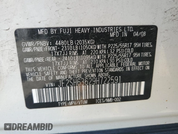 2009 Subaru Forester X с VIN JF2SH63629H722591, выставлен на аукционе Copart как лот 53990625 с пробегом 145 764 миль миль и Списание • Salvage title. История ставок и продаж доступна на DreamBid. Изображение 12.