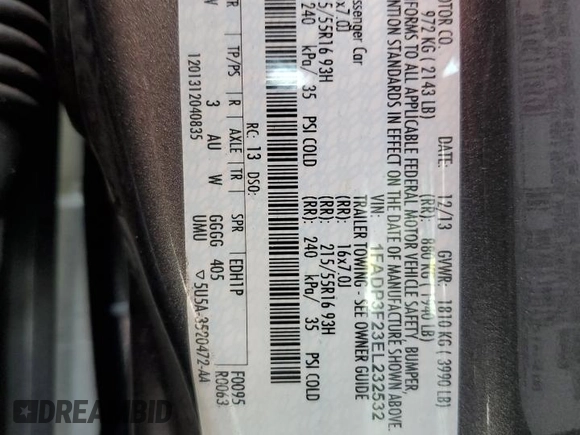 2014 Ford Focus SE with VIN 1FADP3F23EL232532, listed as a Copart auction lot 51432995 with 89,797 mi miles and Salvage Title. Bid and sale history available at carsss.com. Image 12.