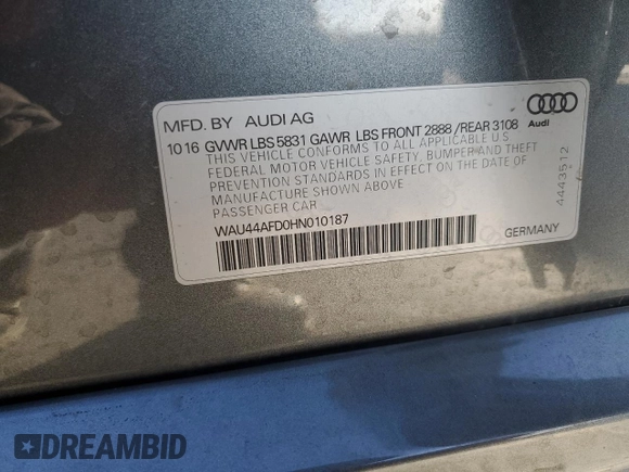 2017 Audi A8 z VIN WAU44AFD0HN010187, wystawiony jako Copart lot #54186365 z przebiegiem 78 095 mil mil oraz Szkody całkowita. Historia ofert i sprzedaży dostępna na DreamBid. Obrazek 12.