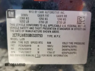 2011 GMC Terrain SLT-2 z VIN 2CTFLWE55B6320793, wystawiony jako Copart lot #72862074 z przebiegiem 216 695 mil mil oraz Szkoda całkowita • Salvage title. Historia ofert i sprzedaży dostępna na DreamBid. Obrazek 14.