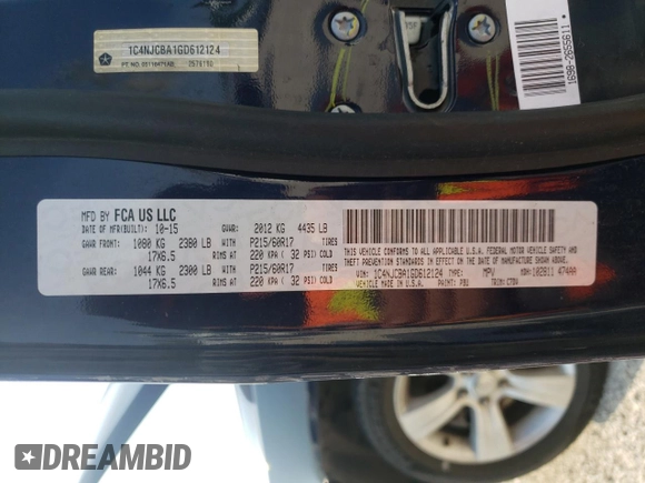 2016 Jeep Compass Sport с VIN 1C4NJCBA1GD612124, выставлен на аукционе Copart как лот 65743893 с пробегом 174 768 миль миль и Списание • Salvage title. История ставок и продаж доступна на DreamBid. Изображение 15.