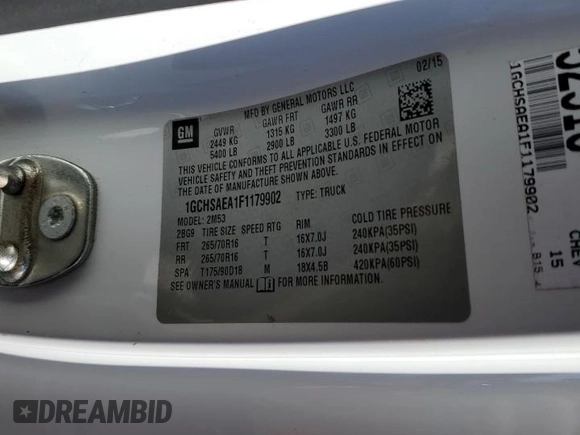2015 Chevrolet Colorado 2WD WT z VIN 1GCHSAEA1F1179902, wystawiony jako Copart lot #49805805 z przebiegiem 100 585 mil mil oraz Szkoda całkowita • Salvage title. Historia ofert i sprzedaży dostępna na DreamBid. Obrazek 12.