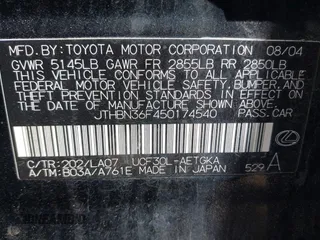 2005 Lexus LS 430 z VIN JTHBN36F450174540, wystawiony jako IAAI lot #42127938 z przebiegiem 216 251 mil mil oraz . Historia ofert i sprzedaży dostępna na DreamBid. Obrazek 9.
