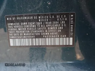 2018 Volkswagen GTI S с VIN 3VW547AU2JM293044, выставлен на аукционе IAAI как лот 41821269 с пробегом 77 366 миль миль и . История ставок и продаж доступна на DreamBid. Изображение 9.