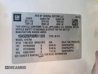 2013 GMC Yukon Denali with VIN 1GKS2EEF9DR311929, listed as a Copart auction lot 63810874 with 122,356 mi miles and Salvage Title. Bid and sale history available at carsss.com. Image 14.