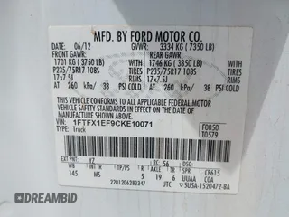 2012 Ford F-150 XL with VIN 1FTFX1EF9CKE10071, listed as a IAAI auction lot 42467147 with 215,509 mi miles and . Bid and sale history available at DreamBid. Image 9.