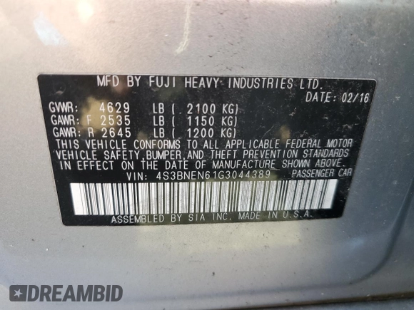 2016 Subaru Legacy 3.6R Limited with VIN 4S3BNEN61G3044389, listed as a Copart auction lot 70204933 with 105,409 mi miles. Bid and sale history available at carsss.com. Image 12.