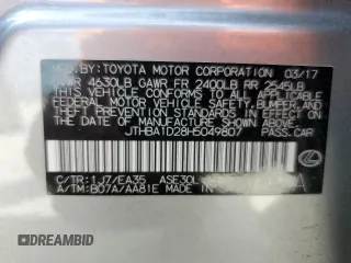2017 Lexus IS 200t z VIN JTHBA1D28H5049807, wystawiony jako Copart lot #55746585 z przebiegiem 82 984 mil mil oraz Szkoda całkowita • Salvage title. Historia ofert i sprzedaży dostępna na DreamBid. Obrazek 12.
