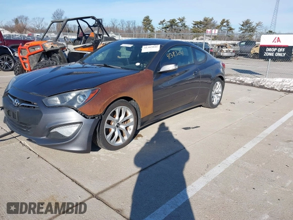 2013 Hyundai Genesis Coupe R-Spec with VIN KMHHU6KJ3DU108753, listed as a IAAI auction lot 41383041 with 114,474 mi miles and . Bid and sale history available at DreamBid. Image 2.